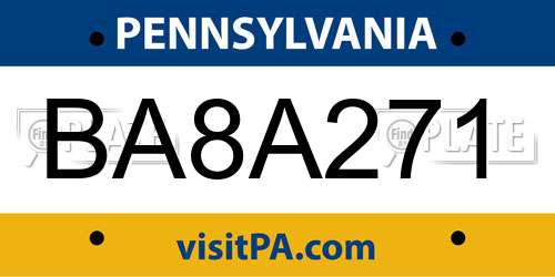 BA8A271 Pennsylvania License Plate