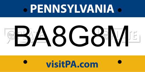 BA8G8M Pennsylvania License Plate
