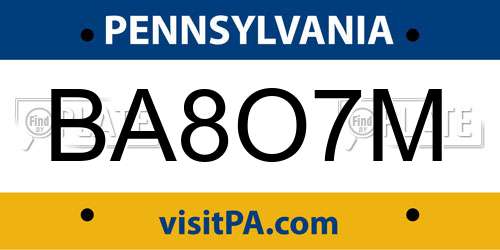 BA8O7M Pennsylvania License Plate