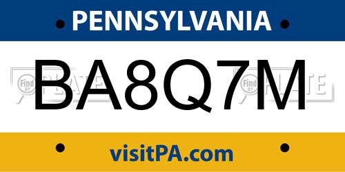 BA8Q7M Pennsylvania License Plate