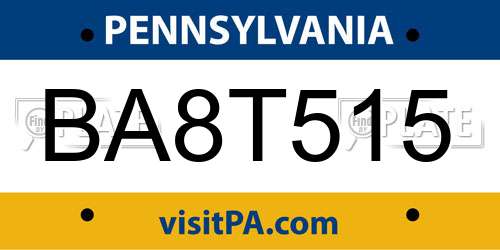 BA8T515 Pennsylvania License Plate