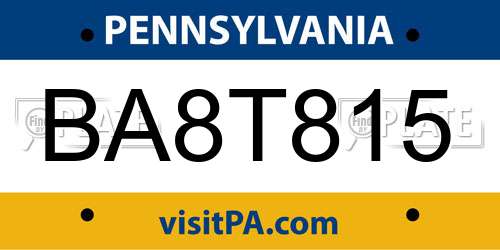 BA8T815 Pennsylvania License Plate