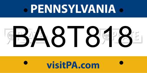 BA8T818 Pennsylvania License Plate