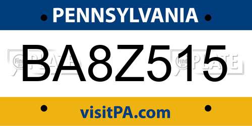 BA8Z515 Pennsylvania License Plate
