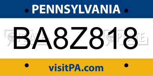 BA8Z818 Pennsylvania License Plate