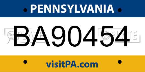BA90454 Pennsylvania License Plate
