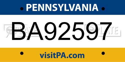 BA92597 Pennsylvania License Plate