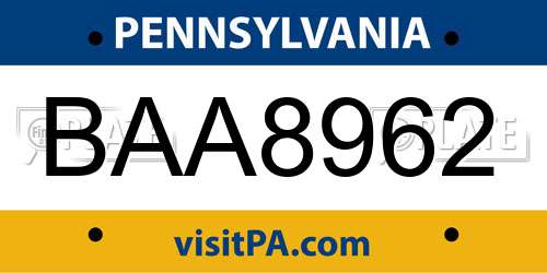 BAA8962 Pennsylvania License Plate