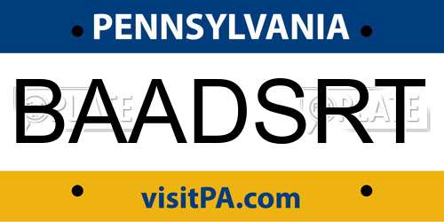 BAADSRT Pennsylvania License Plate
