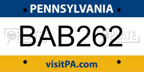BAB262 Pennsylvania License Plate
