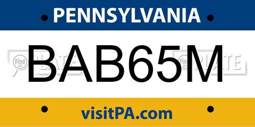 BAB65M Pennsylvania License Plate