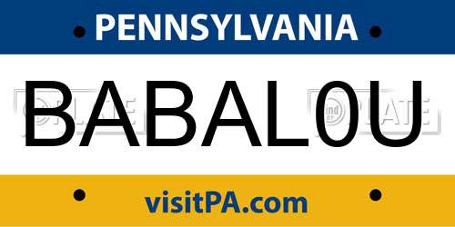 BABAL0U Pennsylvania License Plate