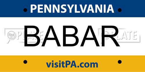 BABAR Pennsylvania License Plate