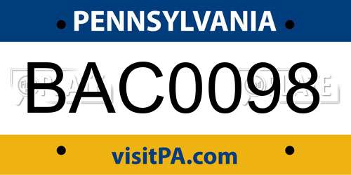 BAC0098 Pennsylvania License Plate