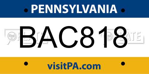 BAC818 Pennsylvania License Plate