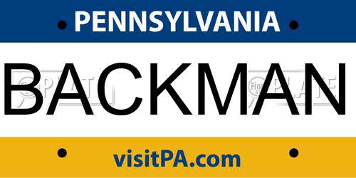 BACKMAN Pennsylvania License Plate