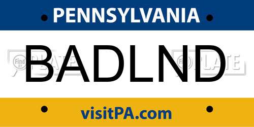 BADLND Pennsylvania License Plate