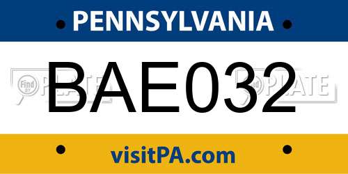 BAE032 Pennsylvania License Plate