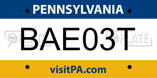 BAE03T Pennsylvania License Plate