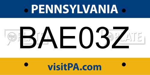 BAE03Z Pennsylvania License Plate