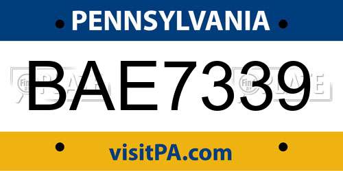 BAE7339 Pennsylvania License Plate