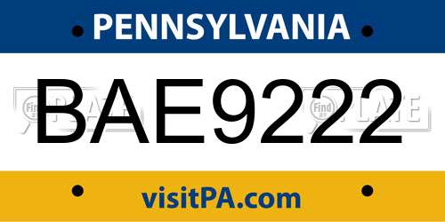 BAE9222 Pennsylvania License Plate