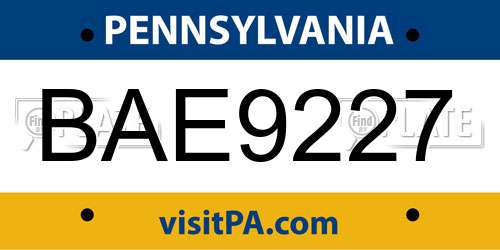 BAE9227 Pennsylvania License Plate