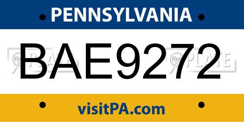 BAE9272 Pennsylvania License Plate