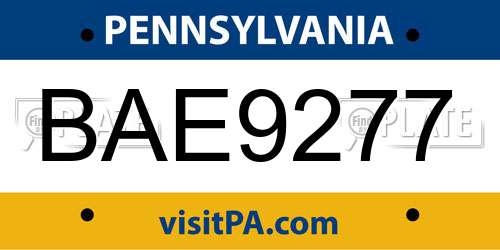 BAE9277 Pennsylvania License Plate