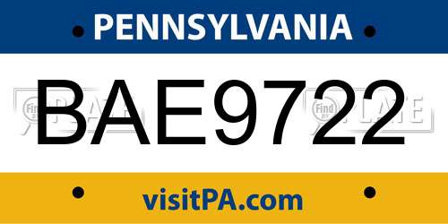 BAE9722 Pennsylvania License Plate