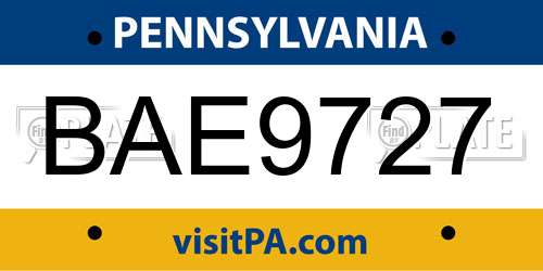 BAE9727 Pennsylvania License Plate