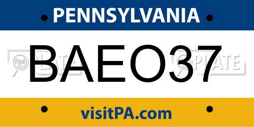 BAEO37 Pennsylvania License Plate