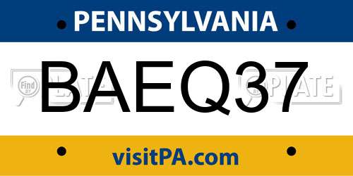 BAEQ37 Pennsylvania License Plate