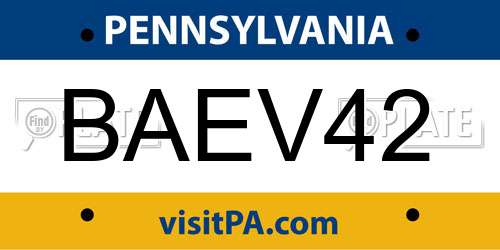 BAEV42 Pennsylvania License Plate