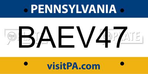 BAEV47 Pennsylvania License Plate