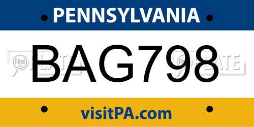 BAG798 Pennsylvania License Plate