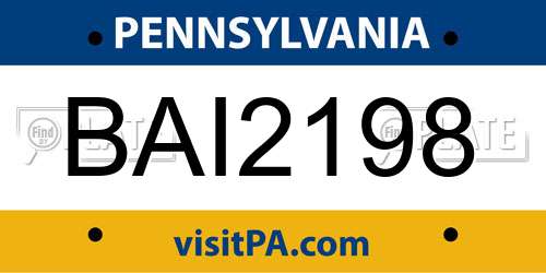 BAI2198 Pennsylvania License Plate