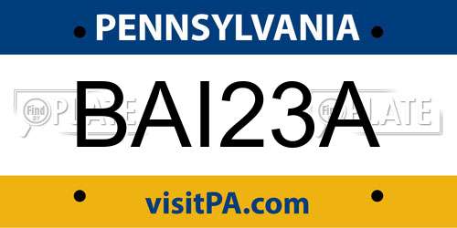 BAI23A Pennsylvania License Plate