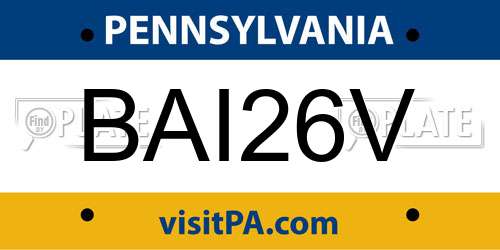 BAI26V Pennsylvania License Plate