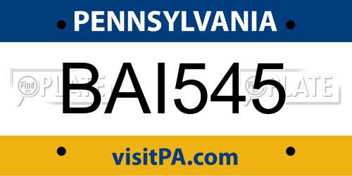 BAI545 Pennsylvania License Plate