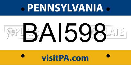 BAI598 Pennsylvania License Plate