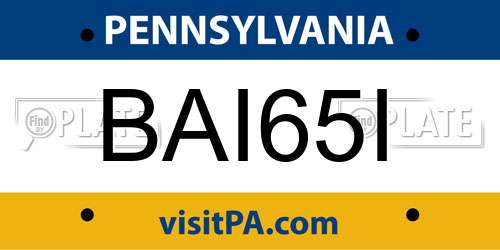 BAI65I Pennsylvania License Plate