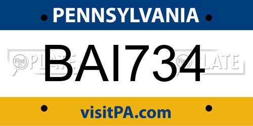 BAI734 Pennsylvania License Plate