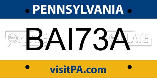 BAI73A Pennsylvania License Plate