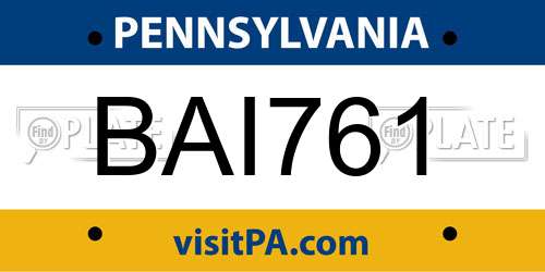 BAI761 Pennsylvania License Plate