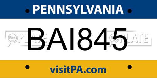 BAI845 Pennsylvania License Plate