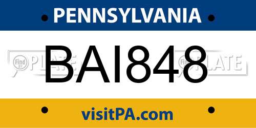 BAI848 Pennsylvania License Plate