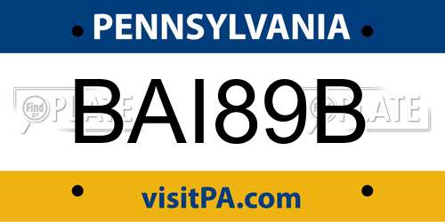 BAI89B Pennsylvania License Plate