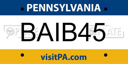 BAIB45 Pennsylvania License Plate