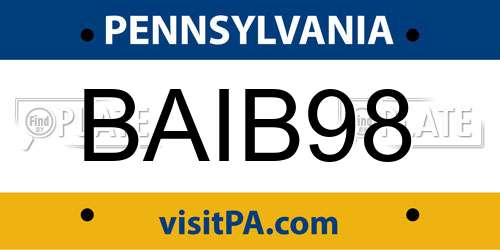 BAIB98 Pennsylvania License Plate